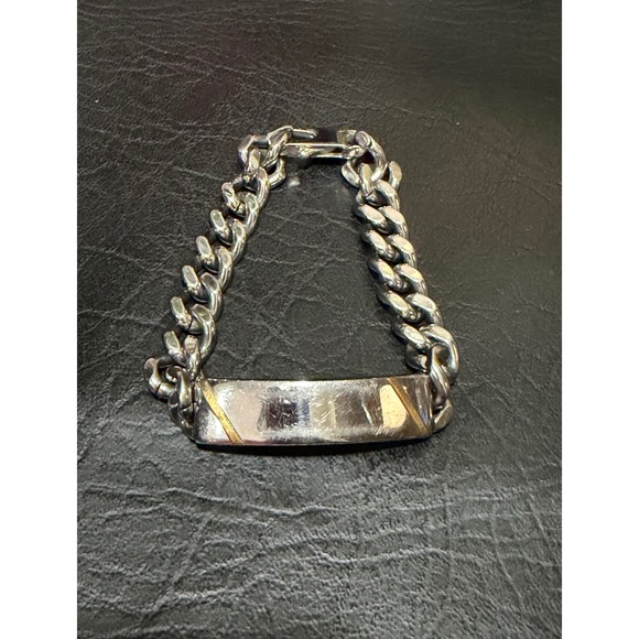 D Hallmark Curb Chain ID Bracelet Mens 7.25" Silver Gold Tone  Biker Link - Picture 4 of 8